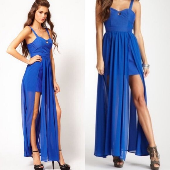 Revolve Keepsake Speed of Sound Maxi Dress Blue Size Medium Sheer Bridesmaid M - Picture 1 of 10